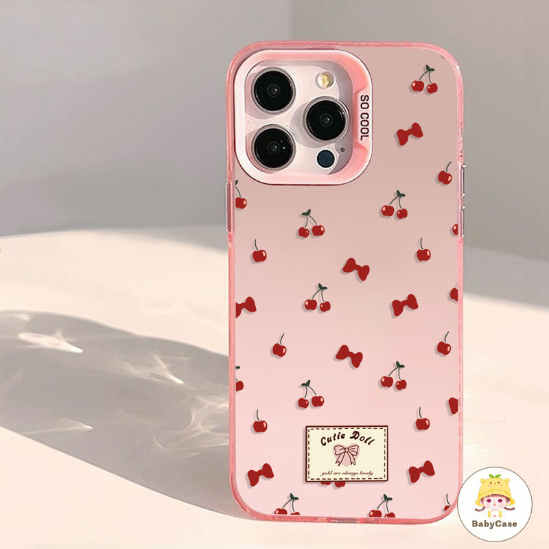 เคสไอโฟน 13 สำหรับ iPhone 11 16 15 13 12 14 Pro Max 16 7 8 Plus XR X XS Max ปกอ่อนลายเชอร์รี่น้อยน่ารักหวานๆ แฟชั่นใหม่