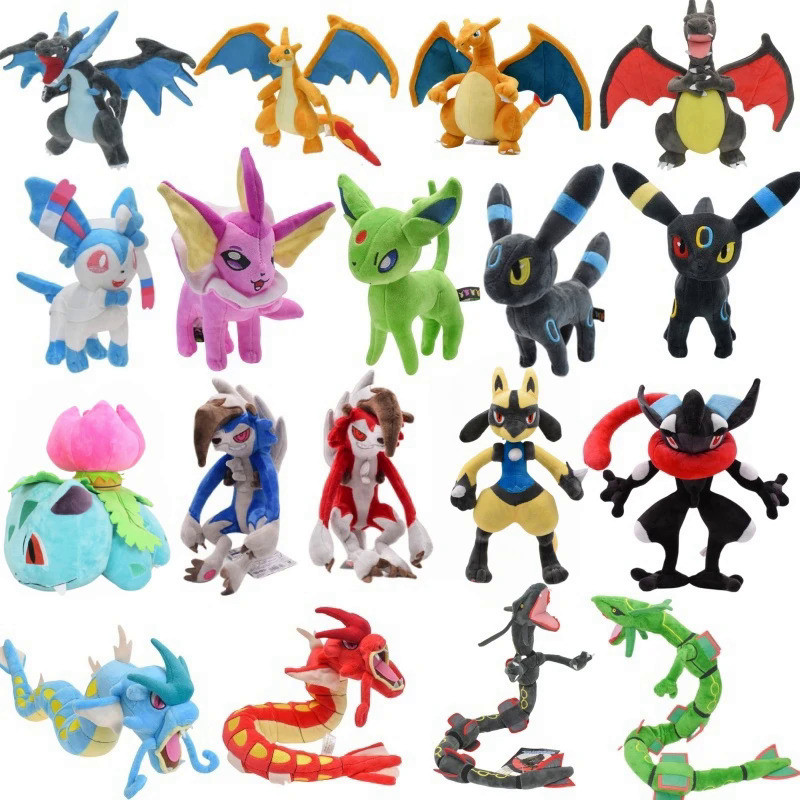 Pokemon Plush Toy Anime Character Dolls CharizardX&Y Eevee Greninja Lucanroc Lucario Rayquaza Gyarad