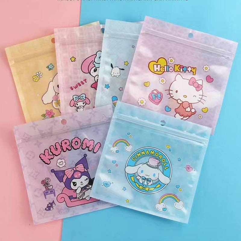 10 ชิ้น/เซ็ต Sanrio การ์ตูนเค้ก ziplock กระเป๋าหิมะกรอบซิป self-stand กระเป๋า Nougat ขนมเบเกอรี่กระเป๋าขายส่ง kuromi mymelody Cinnamoroll Pom Purin Pochacco ของขวัญ