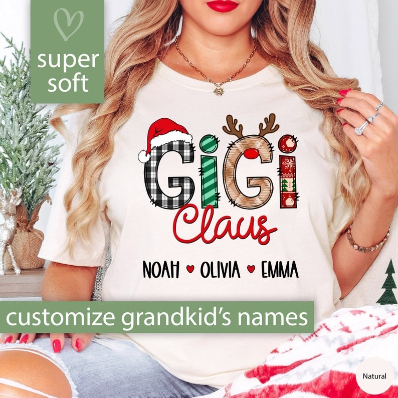 Custom Gigi Claus Shirt, Personalized Christmas Gift for Gigi Gift, Cute Gigi Christmas Tshirt, Cust