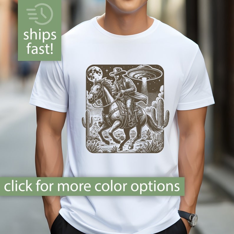 Funny Ufo Western Shirt, UFO Shirt, Vintage Cowboy Tshirt, UFO Cowboy Shirt, Wild West Shirt, Flying