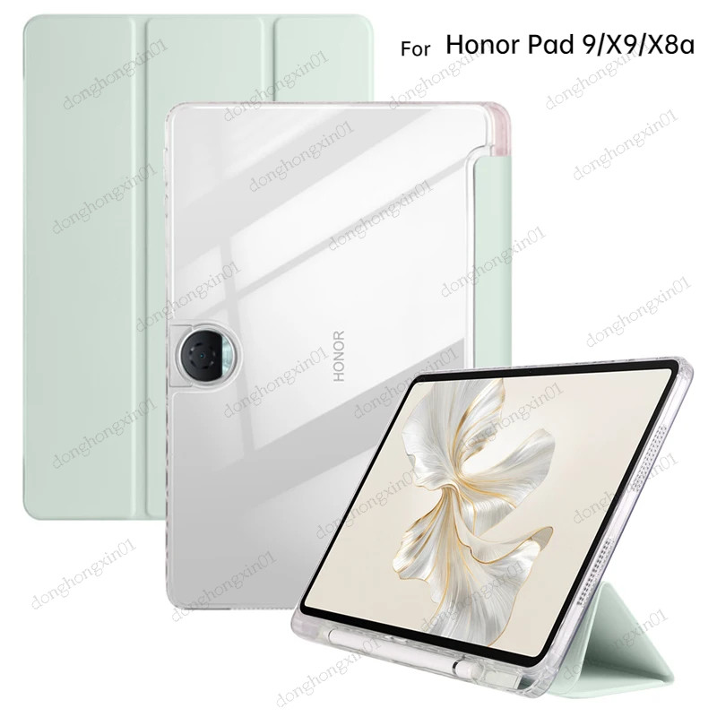 สําหรับ Honor Pad 9 X9 X8a X8 Pro กรณีผู้ถือปากกา Trifold หนัง PU นุ่มกลับสําหรับ Honor Pad 9 12.1 น