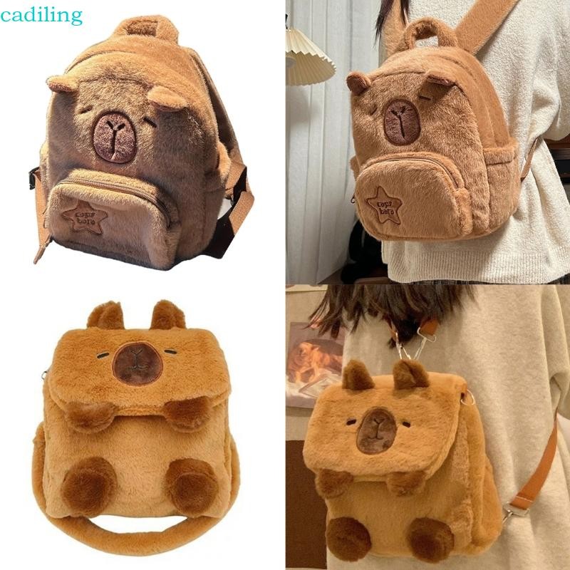 Cadiling กระเป๋าเป้สะพายหลังตุ๊กตา Capybara แฟชั่นสําหรับชุดลําลองพร้อมกระเป๋าองค์กร