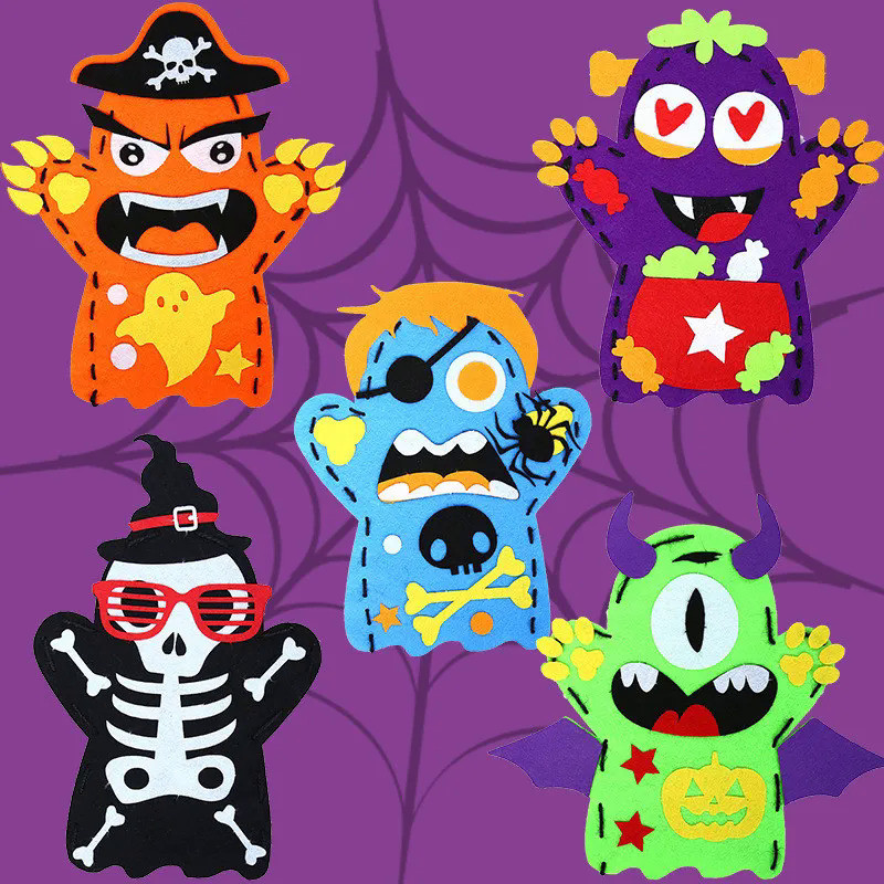 3Pcs Halloween Hand Puppet DIY Craft Toy Felt Sewing Kit Hand Finger Story Puppet Kindergarten Creat