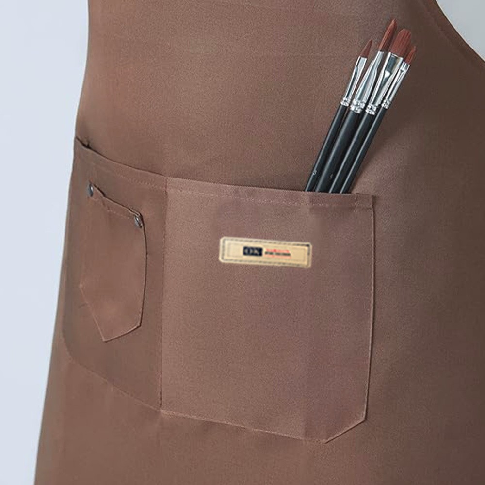 ผ้ากันเปื้อนในครัวและสวนใช้กระเป๋าโพลีเอสเตอร์กันน้ำและกันน้ำมันทำสวนชุดสีน้ำตาลและสีขาว - รูปที่ 3