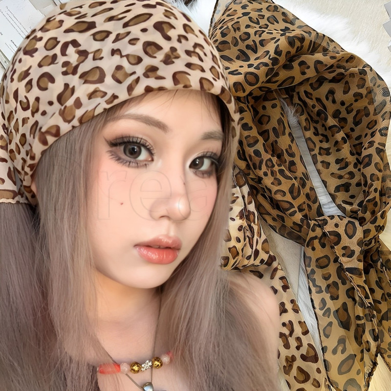 Y2k Spice Girls Leopard Headscarf - ที่คาดผมลายเสือดาวสีเข้ม - เกาหลี INS ผ้าพันคอไหมหวาน - ผ้าพันคอ Retro Elagant - ผ้าพันคอแบบใช้คู่ที่สร้างสรรค์ - ที่คาดผมผ้าพันคอผู้หญิง