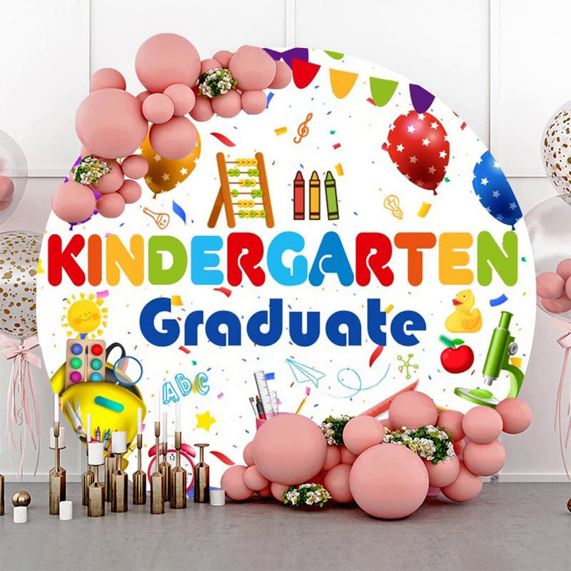Kindergarten Graduation Round Backdrop for Kids Preschool School Prom Party Decor Class of 2024 Cong