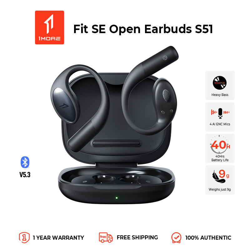 【สินค้าใหม่เปิดตัวแล้ว】1more S51 Open-Fit Sports Earbuds พร้อมอายุการใช้งานแบตเตอรี่ 40H, ไดอะแฟรมคาร์บอนแบบไดมอนด์, เบสหนัก, กันน้ํา IPX5, ไมโครโฟน AI ENC คู่, โหมดการเล่นเกม