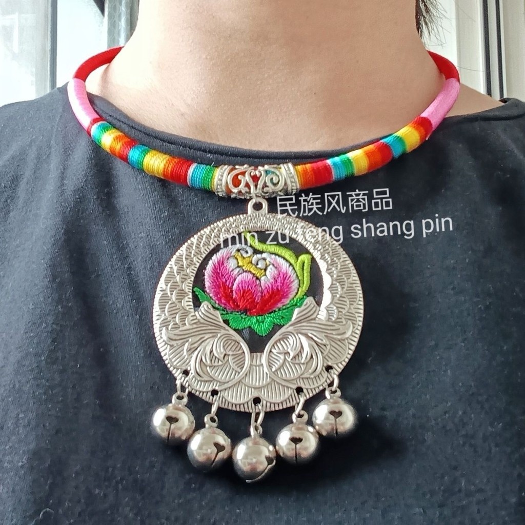 Pdd// สร้อยคอคอกระดิ่งปักสไตล์ชาติพันธุ์ All-Match WH241217