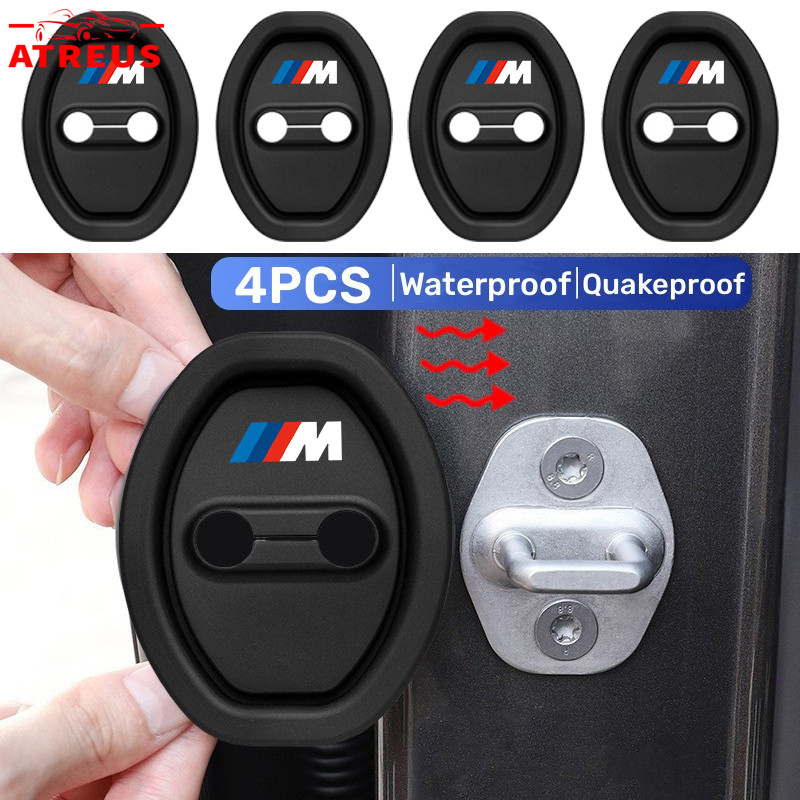 4ชิ้น BMW M บัฟเฟอร์ล็อคประตู รถ แผ่นดูดซับแรงกระแทกประตูรถยนต์ กันเสียง สําหรับ ฝาครอบซิลิโคนป้องกัน รถล็อคประตูหัวเข็มขัดปก สำหรับ BMW G20 F10 E46 F30 E39 G30 E60 E90 X1 E84 645ci E63 E36 E30 X3 F25 X3 G01 X1 F48 F32 F34 E92 G22 F44 IX3 I4 IX
