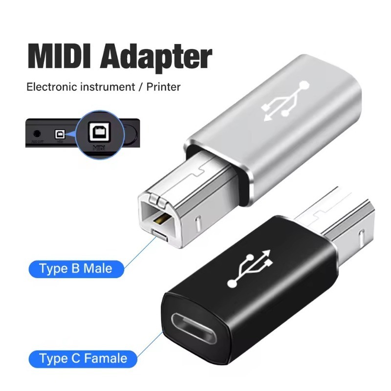 โลหะ Type-C ถึง MIDI Transfer Adapter - อะแดปเตอร์ USB Type C ถึง USB B หญิงถึงชายเชื่อมต่อ - สําหรับสแกนเนอร์เครื่องพิมพ์ถ่ายโอนข้อมูล MIDIs Converter สําหรับเปียโนไฟฟ้าออร์แกน