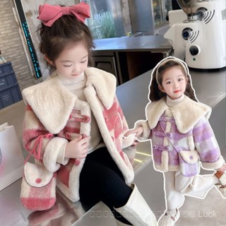 เสื้อโค้ทผ้าวูลแบบสั้นสำหรับเด็กผู้หญิงเสื้อบุขนกำมะหยี่หนาพ…