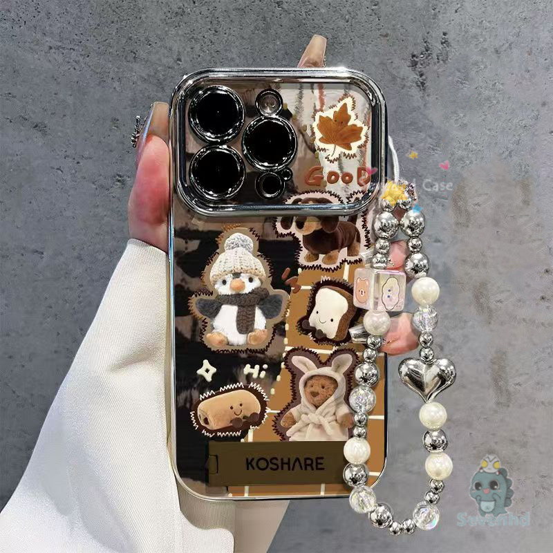 ปลอกสําหรับ ไอโฟน 11 16 7 8 6 6s Plus 15 14 13 12 Pro Max Xr X Xs Max Case การ์ตูนน่ารักวุ้นแมวฤดูใบไม้ร่วงกรณีโทรศัพท์ + เชือกเส้นเล็ก + ผู้ถือชุบหรูหรากันกระแทกปกห