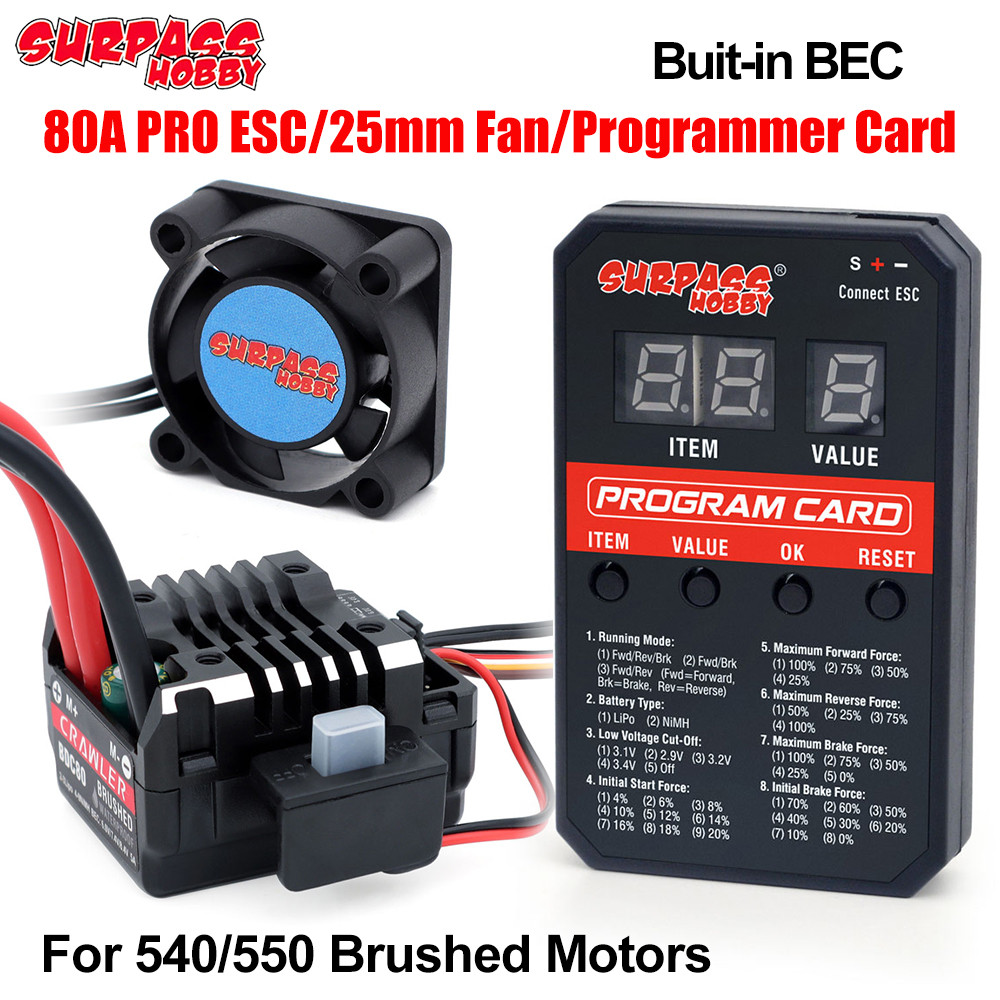 Surpass HOBBY ใหม่ 80A Pro V2 แปรง ESC Buit-in BEC 6.0 V/7.4 V/8.4 V พัดลมกันน้ําการเขียนโปรแกรมการ์ดสําหรับ 1/10 Crawler แปรงรถ