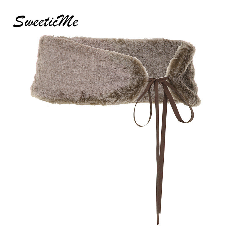 Sweeticme Womens 2025 New Furry Lacing All Match Fashion Accessories Belt