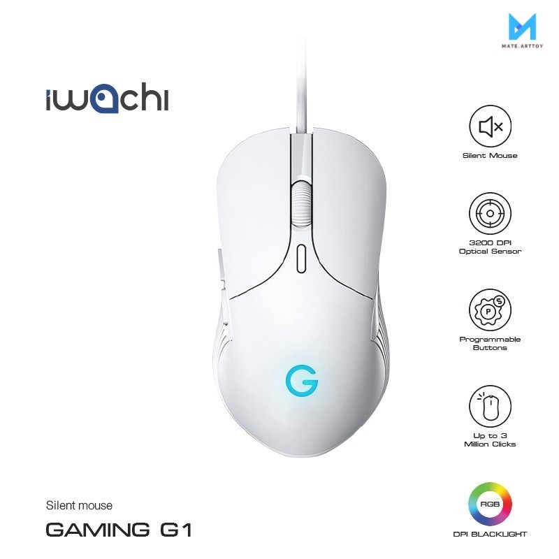 เมาส์ IWACHI G1 สำหรับเล่นเกม มีสายปุ่มกดไร้เสียง รุ่น DPI 800/1600/2400/3200 (ปรับได้)