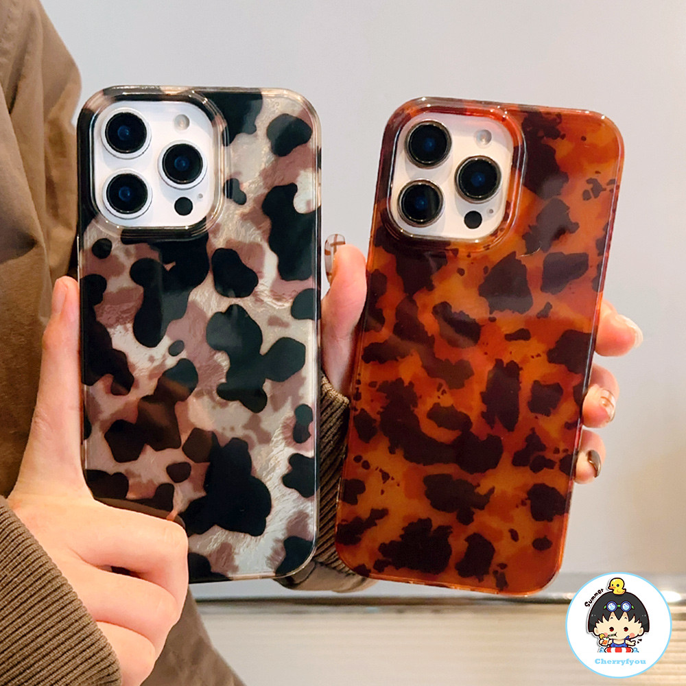 Retro Leopard Glossyเลเซอร์เคสโทรศัพท์สําหรับIPhone 16 15 14 13 Pro Max Anti-FingerprintกันกระแทกHybrid Hardปกหลัง