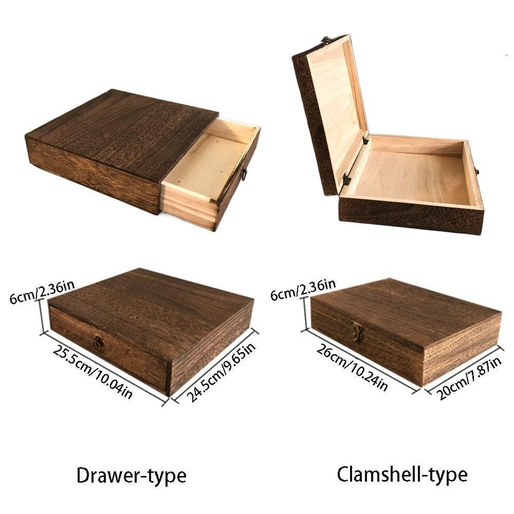 CYBER Retro Locking Storage Box, Wood Dust-Proof Tea Box, Sundries Organizer ประณีตพร้อมฝาปิด Vintage Treasure Chest Home Office ราคา ถูกที่สุด ดีลบีเคเค แกลเลอรีภาพที่ 2