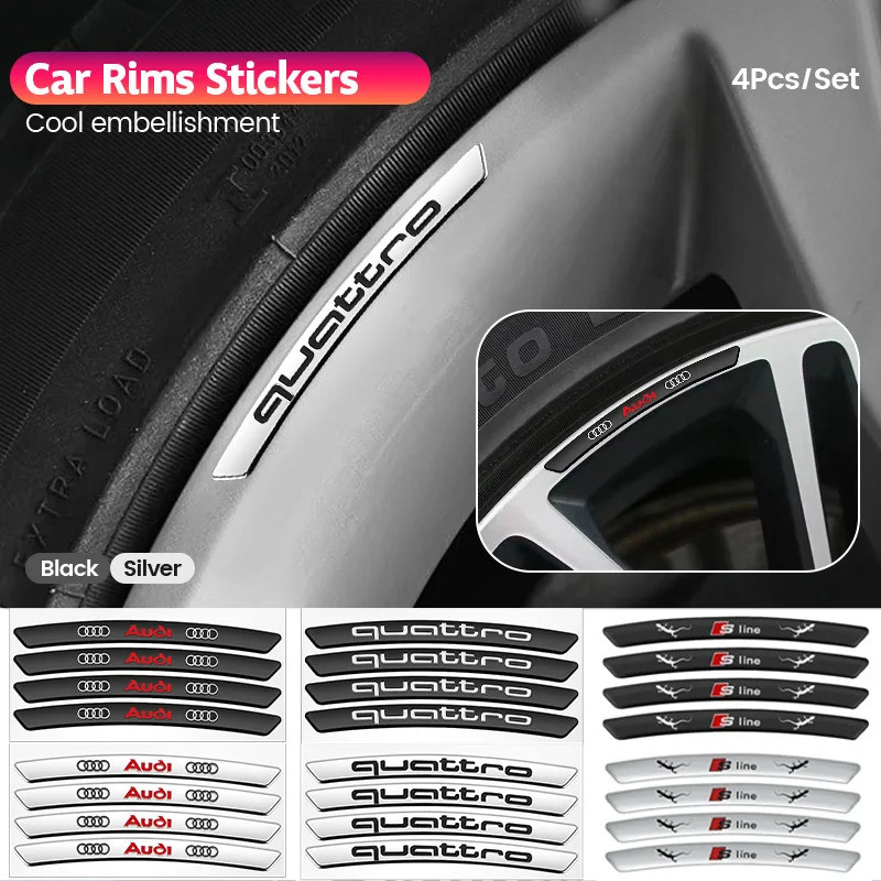 4pcs Aluminum Logo Car Wheel Rim Hub Sticker Car Decoration For Audi sline A4 B7 B8 B9 A3 8P 8V 8L A