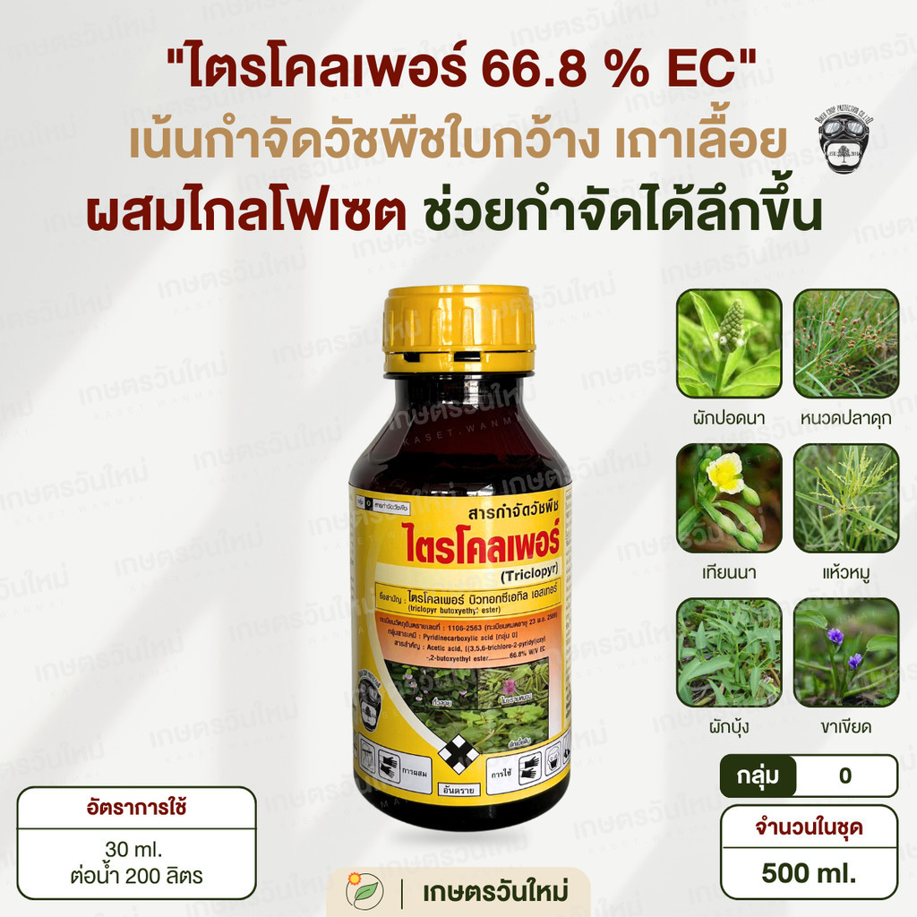👩🏻‍🌾 ไตรโคลเพอร์ บิวทอกซี่เอทิล เอสเทอร์ 66.8% กำจัดวัชพืชใบกว้าง เถาเลื้อย ข้าว 25 วันขึ้นไป / ไบเกอร์