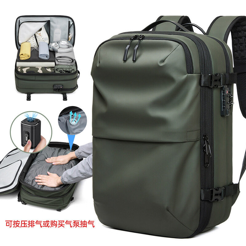 Fenruien Airback กระเป๋าเป้สะพายหลังสําหรับเดินทางแบบบีบอัดสูญญากาศ 17 นิ้วขยายได้แล็ปท็อปกระเป๋าเป้สะพายหลังพร้อมปั๊มลมฟรี