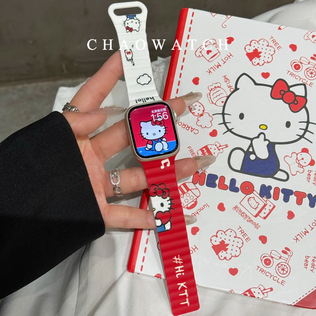 ใช้ได้กับสาย iWatch S10 Generation Apple iWatch Strap 9 8 7 6 Kulomi KT Cat Magnetic Silicone SE