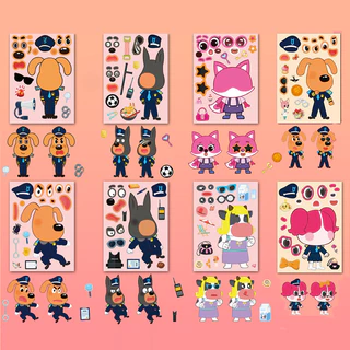 8ชิ้นการ์ตูนนายอําเภอลาบราดอร์สร้างสรรค์สติกเกอร์ปริศนาสําหรับเด็ก ทําเอง สติกเกอร์สุนัขน่ารัก