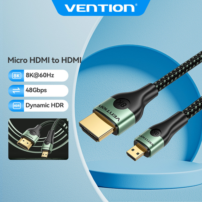 Vention สาย Micro HDMI to HDMI เวอร์ชัน 2.1 8K 60Hz/4K 120Hz การส่งผ่านความเร็วสูงสําหรับ PS5/TV/Pro