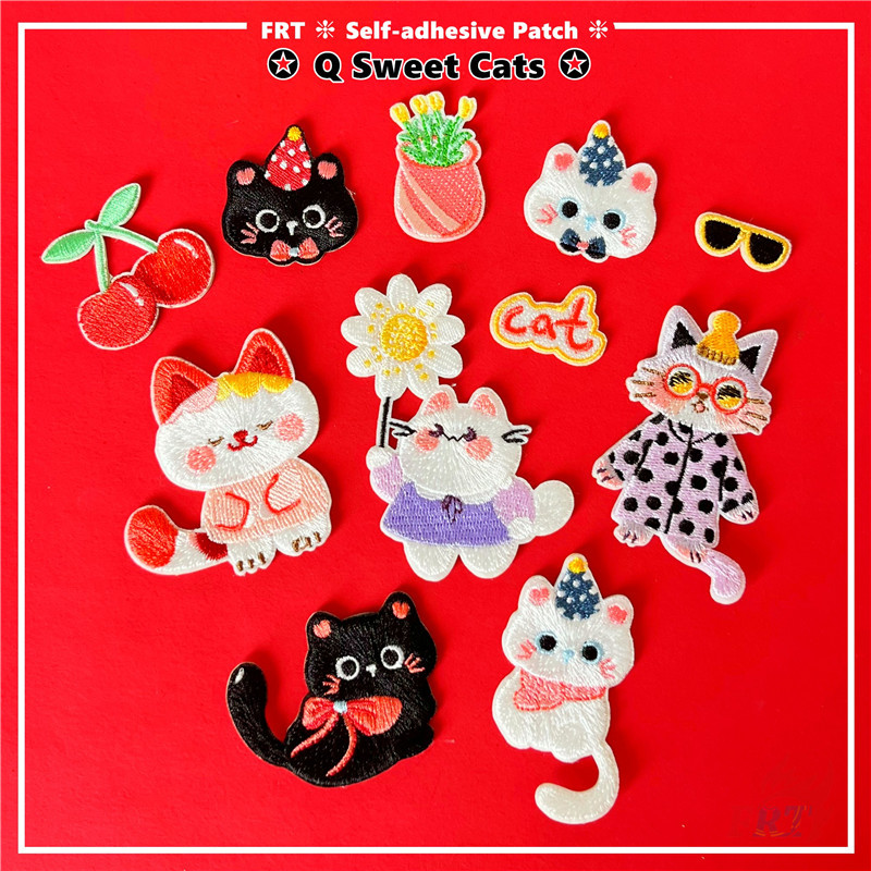 ☸ Q แผ่นแปะสติ๊กเกอร์มีกาวในตัว Sweet Cats ☸ 1 ชิ้น DIY เหล็กบนเย็บเสื้อผ้ากระเป๋าอุปกรณ์เสริมตกแต่งป้ายแพทช์