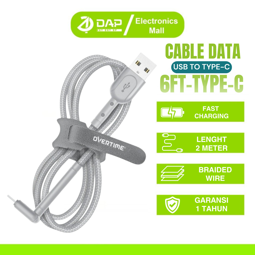 Overtime Charging 2 in 1 Stand USB to Type C Data Cable ความยาว 2m // 6FT