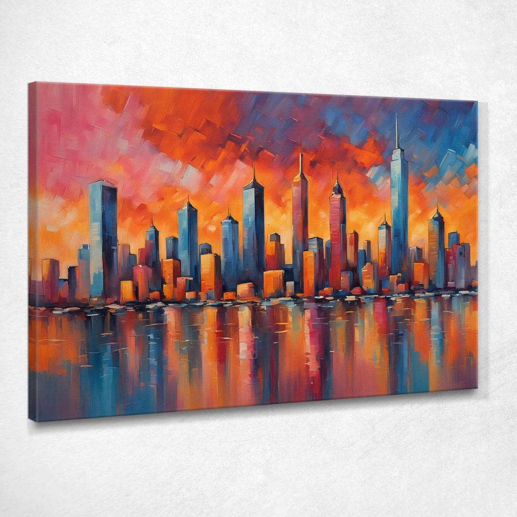 Modern Abstract City Painting Modern And Vibrant City With Abstract Sunset , ct5 ภาพพิมพ์บนผ้าใบแคนว