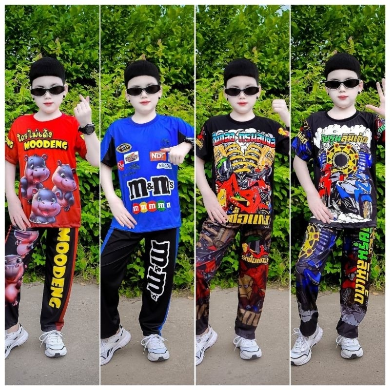 PKS ชุดเด็ก ชุดเซ็ทเด็กผ้าไมโคร premium แขนสั้น + กางเกงขายาวลายแฟชั่นสุดฮิตสำหรับน้องๆ 1-12 ปีมี si