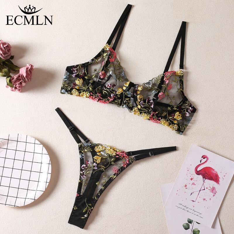 ECMLN ชุดชั้นในลูกไม้ผู้หญิง Underwired Push Up Bras Non-pads Hollow Out เซ็กซี่
