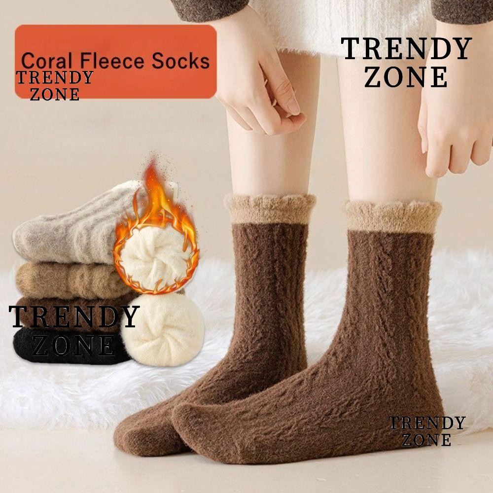 TRENDYZONE ถุงเท้าขนแกะปะการัง, ถุงเท้ากลางหลอดอุ่นปุย, ตุ๊กตาและหนา Super Soft Cozy Slipper ถุงเท้า