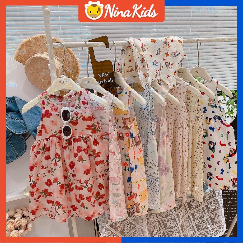 เด็กทารกหญิงฤดูร้อนชุดเดรสแขนกุดลายน่ารักแฟชั่นเกาหลีเด็กกระโปรง1-7ปี