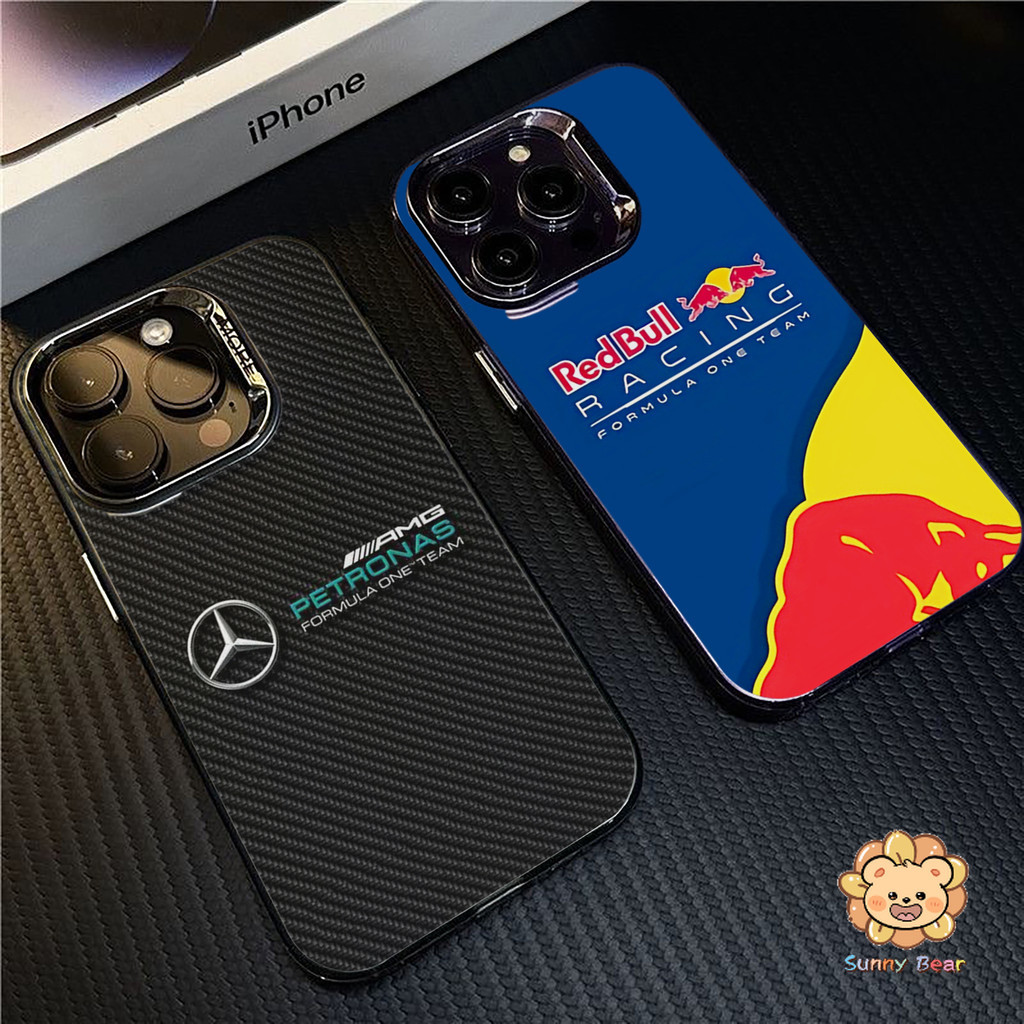 เคสไอโฟนiPhone 17 Pro Maxโลโก้ทีม F1Simple สีทึบ Frosted Electroplate เลนส์ป้องกันเคสโทรศัพท์สําหรับ iPhone 17 Pro Max 16 15 11 7plus 14 12 13 7 8 Plus XR XS