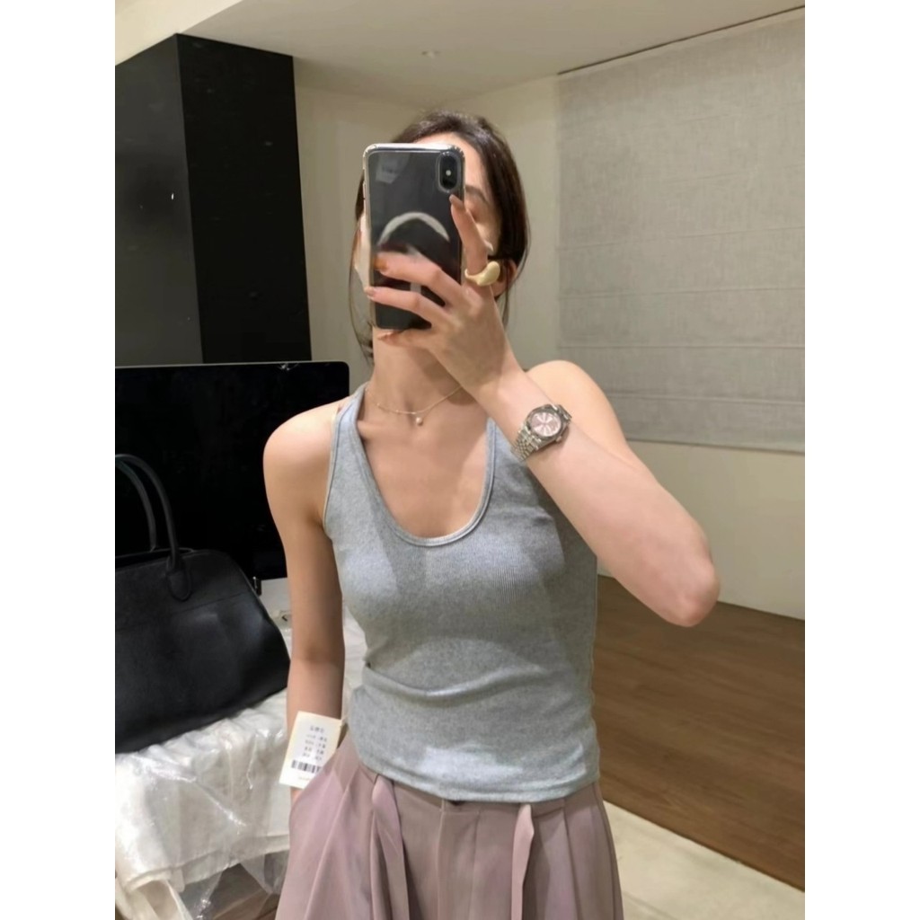 🌜Moonling🌛 พร้อมส่งจากไทย  เสื้อกล้าม มีฟองน้ำ ผ้าร่องเล็กฟิลคาวาอี้ สีพื้นยืดกำลังดี *FY298* - รูปที่ 5