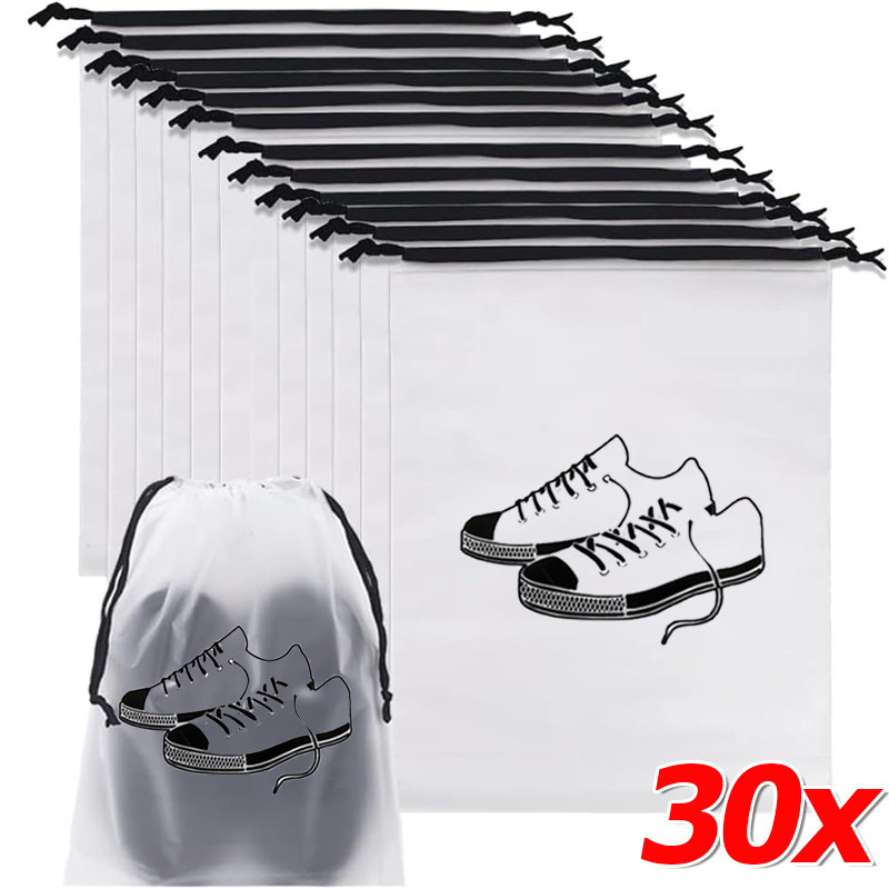 ถุงเก็บเดินทางแบบพกพาอเนกประสงค์-โปร่งใส มีน้ําค้างแข็ง รองเท้า ผู้จัดงาน-บ้านกันน้ําฝุ่น เชือกรูด กระเป๋า, 5/10/20/30ชิ้น