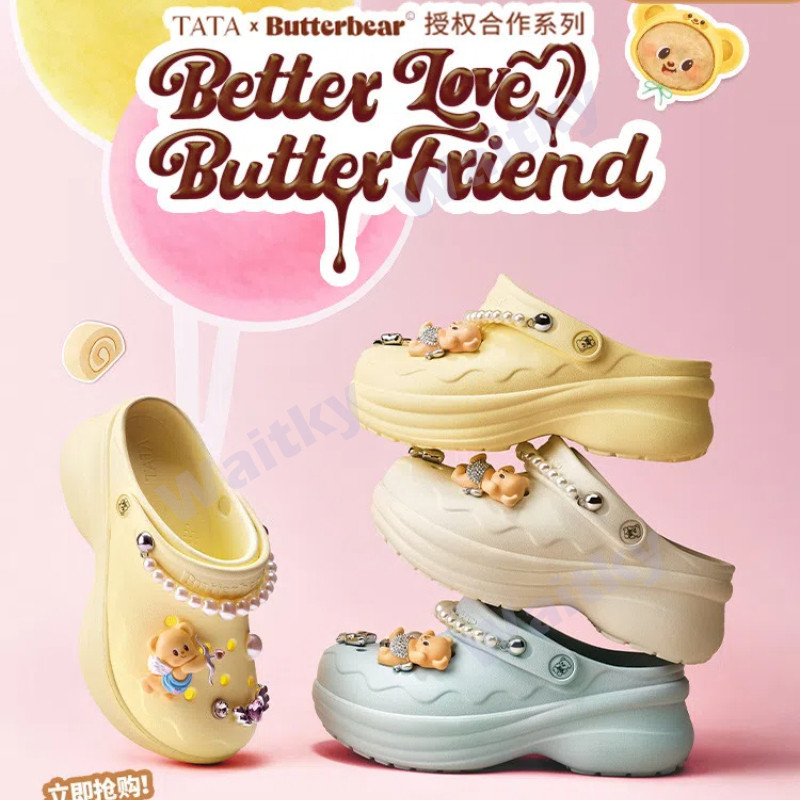 Waitky TATA Butter Bear รองเท้าชายหาดแบรนด์ร่วม รองเท้าผู้หญิง 2025 แฟชั่นฤดูร้อนรองเท้ารูทุกการแข่งขัน