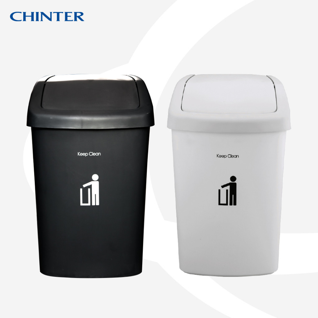 #สินค้ายอดฮิต CHINTER F102,F515ถังขยะเหลี่ยมฝาผลักเข้าด้านบนขนาด9,25,50ลิตร สีเทาขาว,สีดำให้เลือก #ด