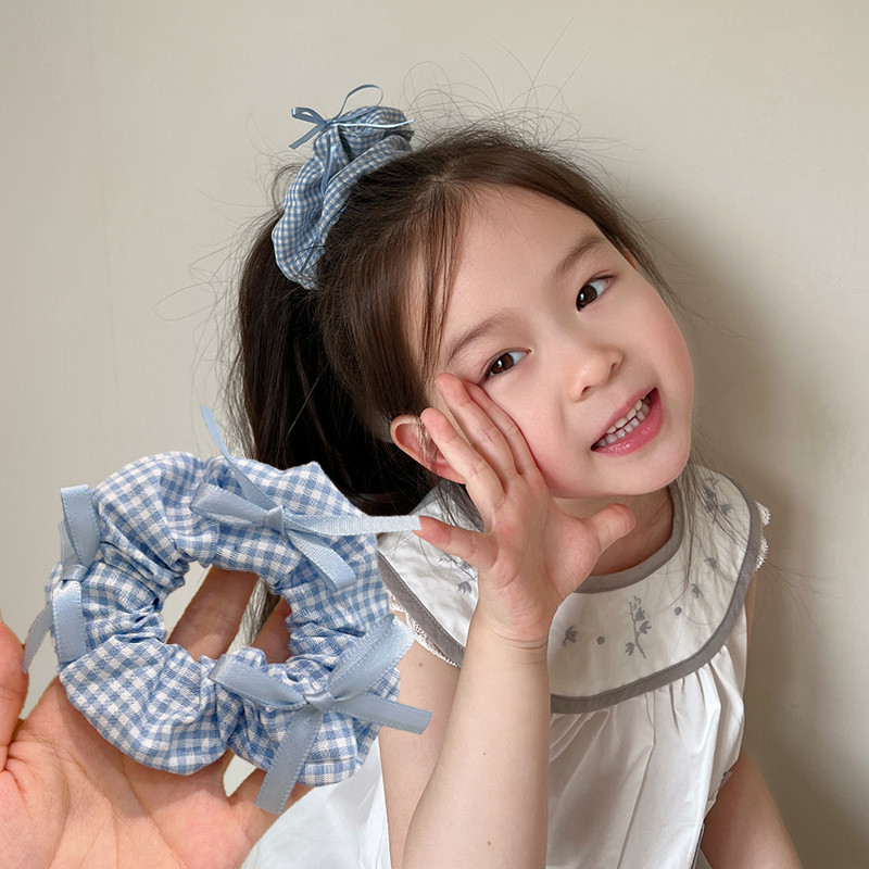 หวานแฟชั่นลายสก๊อตเด็กโบว์ผมแหวนน่ารักยืดหยุ่นผมหางม้า ยางรัดผม เครื่องประดับผม
