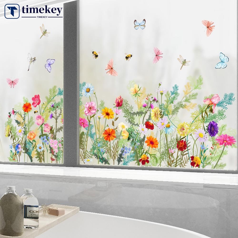 TME DIY Wall Decals ภาพจิตรกรรมฝาผนัง PVC สติ๊กเกอร์ติดผนังดอกไม้สําหรับห้องนั่งเล่นห้องนอนตกแต่งบ้า
