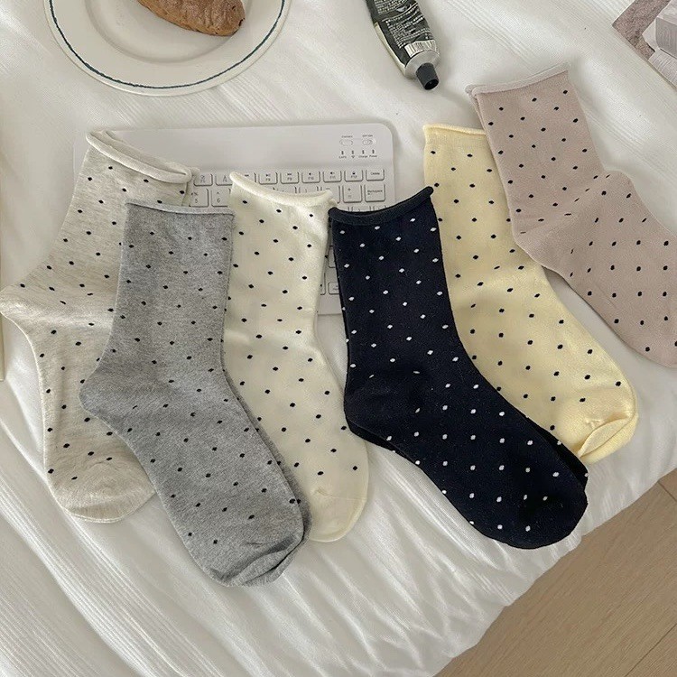 6 สีสไตล์เกาหลีดัดผมด้านข้างลายจุดสไตล์โมริหวานนักเรียนถุงเท้าลําลองผู้หญิง