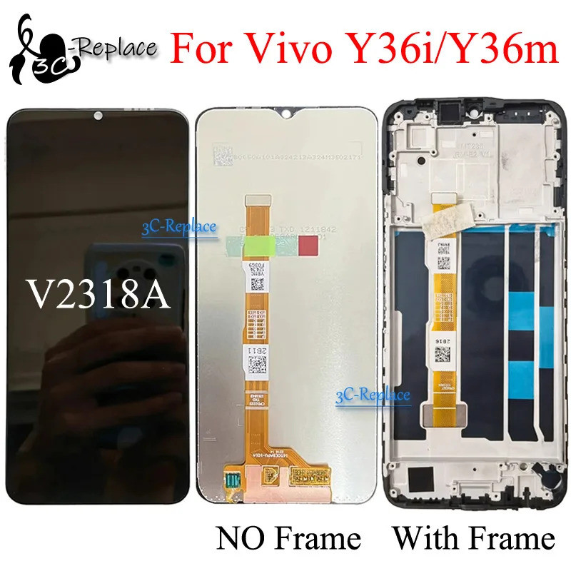 สีดํา 6.56 นิ้วสําหรับ Vivo Y36i/Vivo Y36m V2318A จอแสดงผล LCD Touch Screen Digitizer แผงเปลี่ยน/พร้
