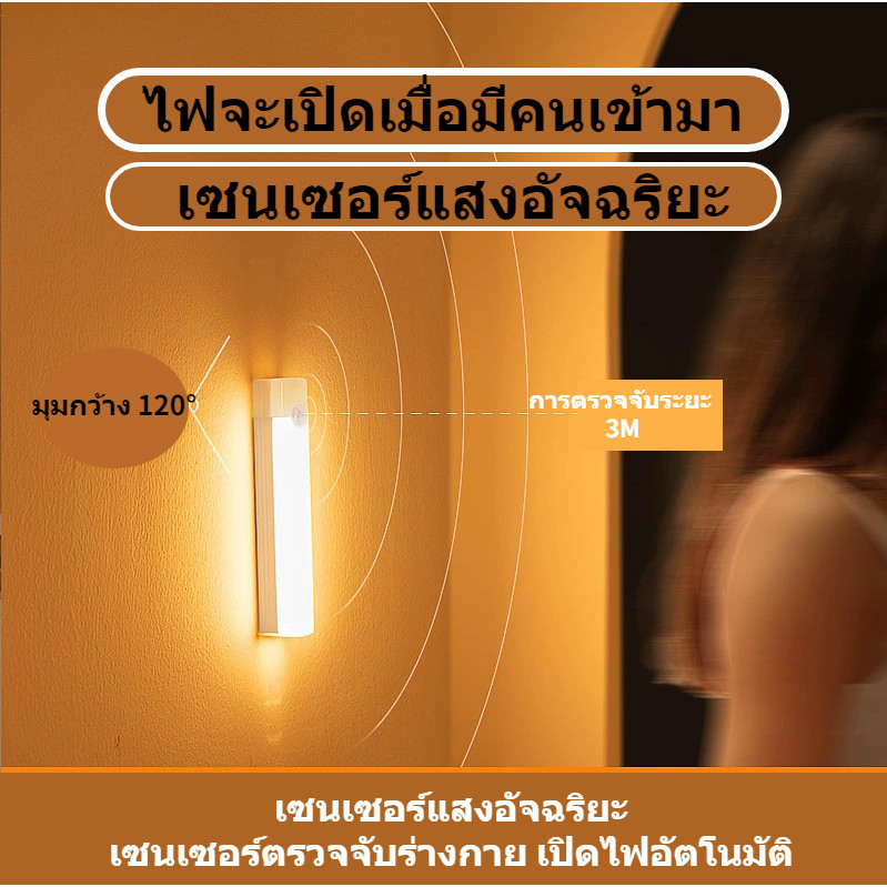 ไฟเซ็นเซอร์ (ไฟ LED สองแถว) โคมไฟ LED ไร้สาย ชาร์จ โคมไฟ ยึดผนังด้วยแม่เหล็ก LED night light