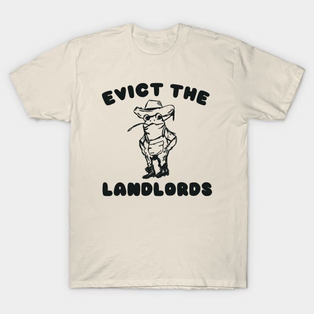 เสื้อยืด Vintage evict the landlords, retro cartoon t shirt, Weird T Shirt, Meme T Shirt, frog meme
