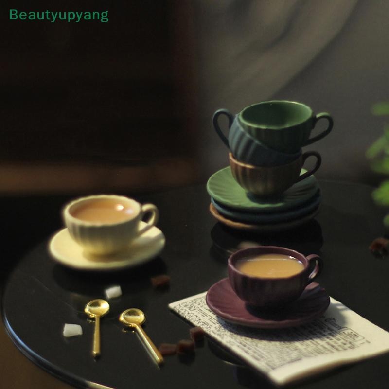 [Beautyupyang] 3 ชิ้น/เซ็ต 1:12 Dollhouse Mini เฟอร์นิเจอร์รุ่น DIY Access ถ้วยกาแฟจานรองช้อน