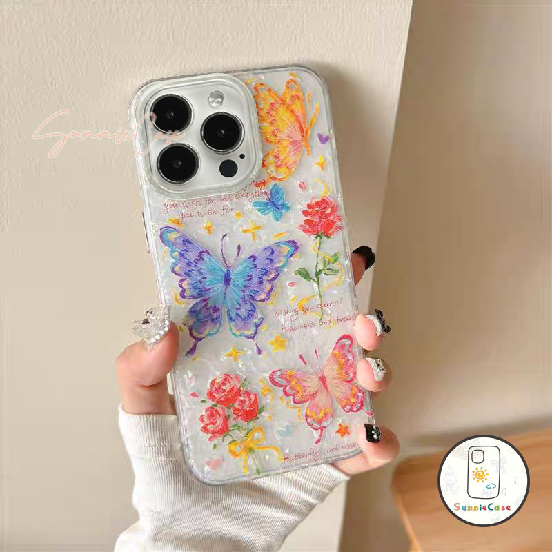 เคสไอโฟนXR โครมา ผีเสื้อ สำหรับ IPhone 16 15 11 13 12 14 Pro Max XR XR X XS 8Plus 7Plus Max 7 8 Plus SE 2020 TPU เคส