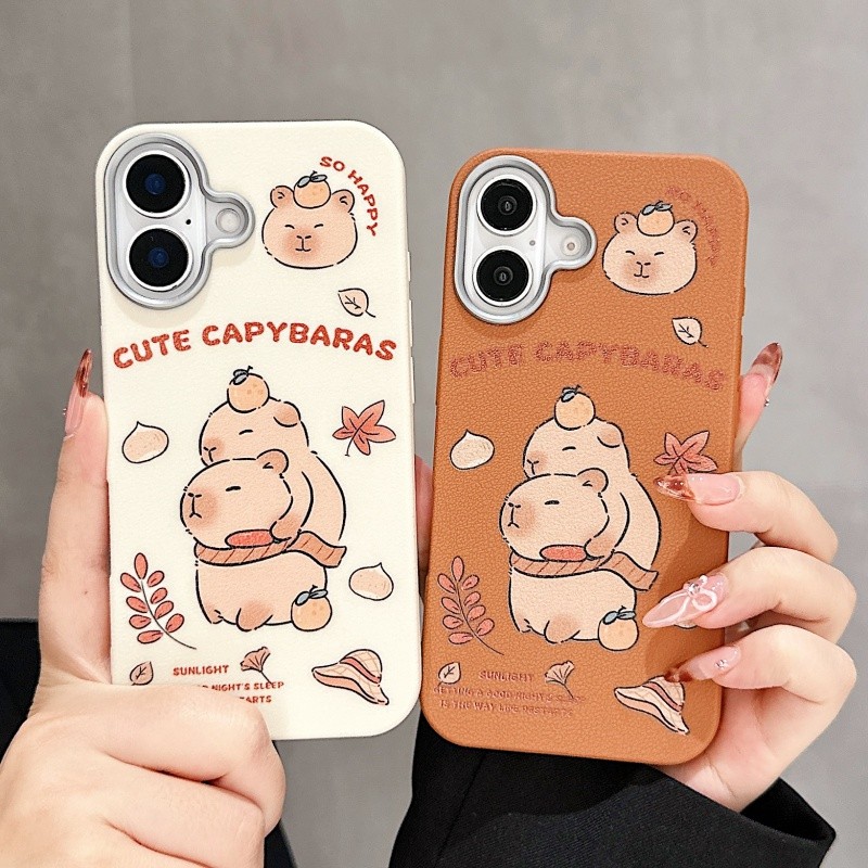 การ์ตูน capibala หนังรูปแบบ Soft Case iPhone x XR XS 11 12 13 14 15 16 Pro Max PLUS ปลอก Anti Fall เคสโทรศัพท์สำหรับ iphone16