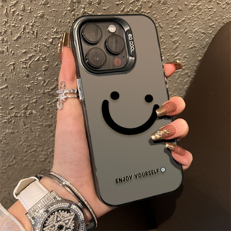 🔥COD🔥ใช้ได้ iphone 11 13 12 14 15 Pro MAX 14 15 8 7 Plus XR XSMAX SE เคสโทรศัพท์มือถือคู่การ์ตูน IMD ใบหน้ายิ้มเรียบง่าย